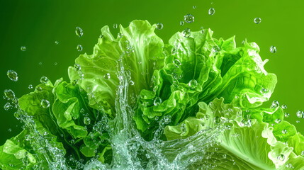 Fresh Green Lettuce with Water Splash.