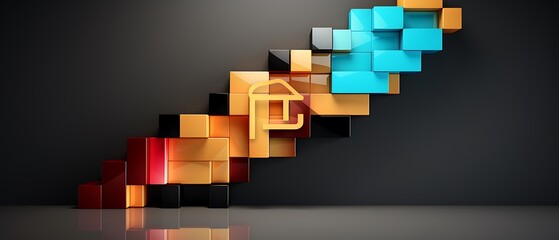 Poster - Abstract arrangement of colorful blocks with a logo design.