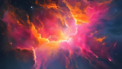 Wall Mural - Vibrant Cosmic Nebula Blazing with Shades of Pink and Orange