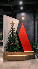 Poster - Modern Tech Office with Abstract Christmas Decorations  