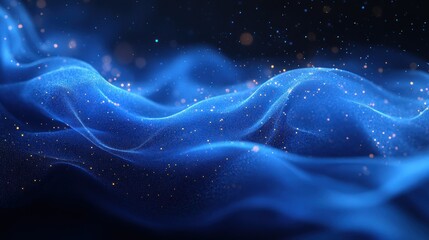 Poster - Soft blue waves undulate gracefully against a dark backdrop, with glimmers of light creating a serene atmosphere