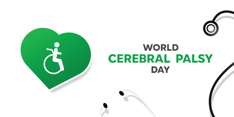 Wall Mural - World Cerebral Palsy Day. Heart, people icon and stethoscope. Great for cards, banners, posters, social media and more. White background.