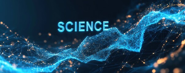 Fototapete - Futuristic digital science concept with glowing blue network connections and abstract data visualization