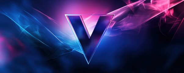 Poster - Futuristic logo design featuring a stylized letter V with abstract neon colors and dynamic energy background