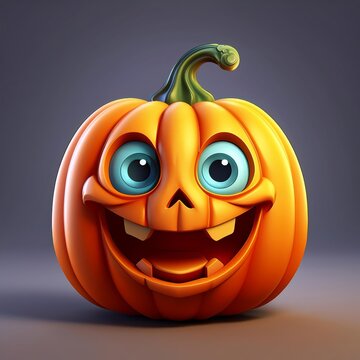 3D cartoon image of a smiling pumpkin, Halloween, not fierce, Generative AI