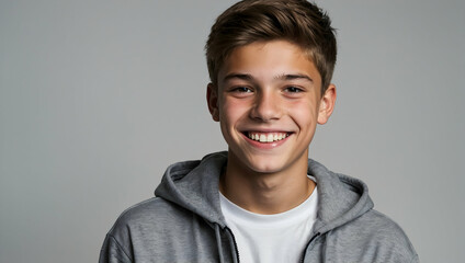 Smiling Teenager Portrait: Captivating portrait of a young man radiating youthful confidence with a genuine smile.  A perfect image for themes of optimism, growth, and personal fulfillment. 