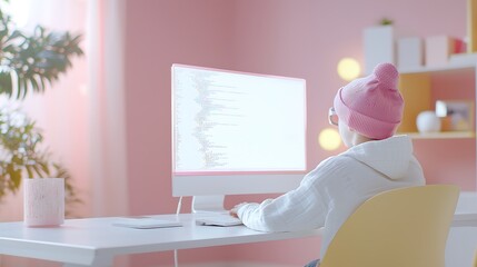 a sleek software engineer coding on a transparent screen in a neon-lit office