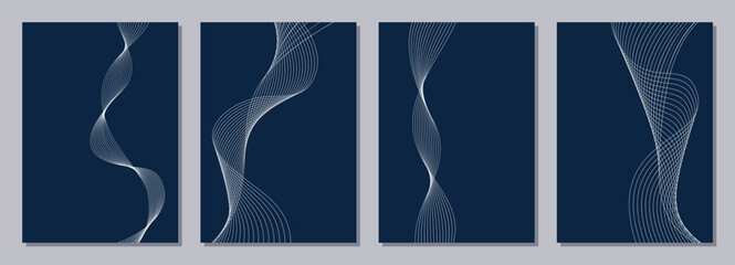 Wall Mural - set of four color cards or flyers with waves. abstract vector flyer design. blue vector backgrounds 
