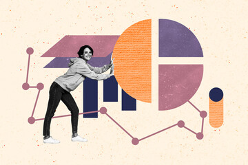 Aufkleber - Creative abstract template collage of funny female push graph analyze earning data unusual fantasy billboard comics