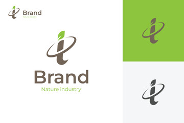 Wall Mural - Letter i leaf logo icon design, vector simple organic natural symbol brand label modern logo