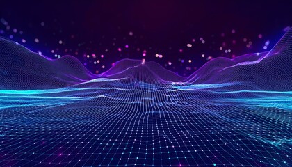 Poster - Blue minimal tech wavy lines abstract futuristic, abstract blue wave, abstract blue waves background, Futuristic technology background. Modern futuristic dark blue gradient with glowing dotted line 