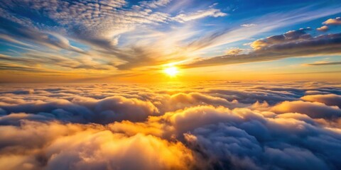 Poster - Beautiful sunrise over a cloudy sky captured from an aerial view, sunrise, clouds, aerial, view, scenic, beauty, nature