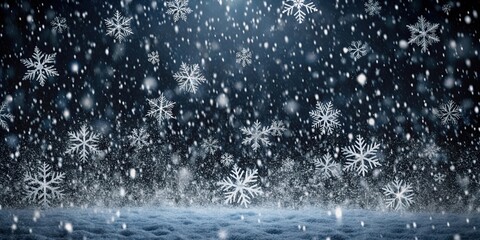 Poster - Heavy snowfall on black background with snowflakes falling at high speed in different directions, Snow, winter, storm