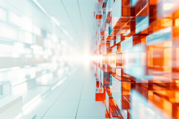 Fototapete - A vivid digital tunnel features glowing orange and blue cubes, creating a dynamic, futuristic atmosphere that draws viewers into a mesmerizing depth