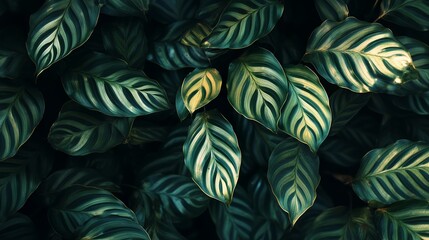 Poster - variegated green leaves with striking patterns create a lush backdrop in a dimly lit indoor environm