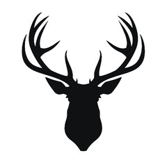 Deer head cut out silhouette. Horned elk or stag icon.