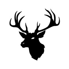 Deer head cut out silhouette. Horned elk or stag icon.