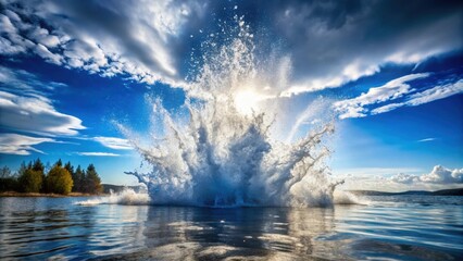 Poster - A powerful burst of water shooting into the air, water, burst, splash, spray, nature, motion, aqua, liquid