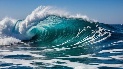 Dynamic ocean wave crashing in blue and white, vibrant seascape; nature wallpaper, beach retreats