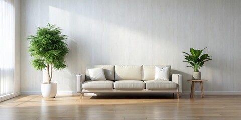 Sticker - Modern empty interior with a plant and sofa, modern, empty, interior, plant, sofa, minimalistic, contemporary, design