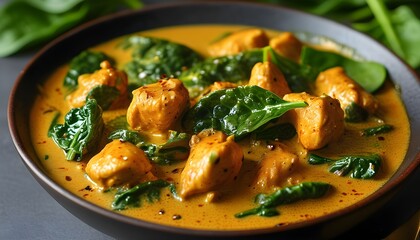 Flavorful Chicken Curry with Spinach and Coconut Milk in a Rich Sauce