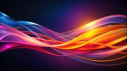 Canvas Print - Abstract background with flowing ribbons of pink, orange, yellow, blue, and purple on a dark backdrop , Waves, Colorful