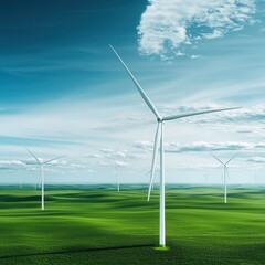 Wall Mural - Wind Turbine Farm in a Green Field.