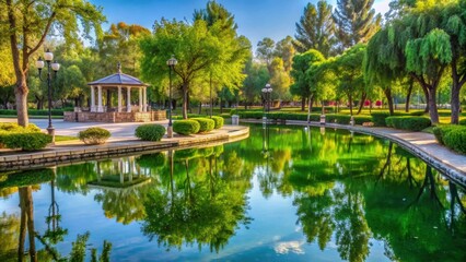 Poster - A serene moment of reflection in a beautiful park in Tashkent, peaceful, calm, tranquil, contemplation, relaxation