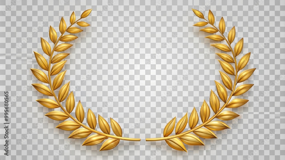 Golden laurel wreath forming a circle on transparent background, a ...