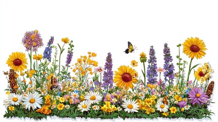 Poster - Colorful Wildflowers and Butterfly in a Meadow