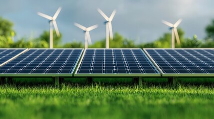 Canvas Print - Solar Panels and Wind Turbines.