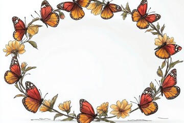 Poster - Watercolor Wreath of Butterflies and Flowers