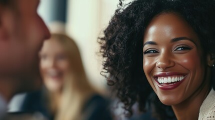 Poster - Happy Woman Smiling in a Conversation