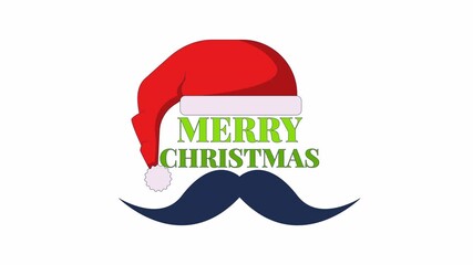 Poster - Merry Christmas Santa Claus mustache 2D animation. Father funky funny Xmas Santa hat 4K video motion graphic. Santaclaus dad moustache animated postcard cartoon flat concept, white background