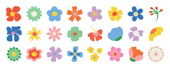 collection of spring colorful flower elements vector. set floral of wildflower, daisy, sunflower on 