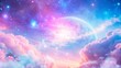 © Farjana Fim - Beautiful fantasy starry night sky, blue and purple colorful, galaxy and aurora 4k wallpaper. cosmic watercolor illustration. Colorful space background with stars