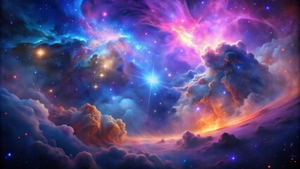 Beautiful fantasy starry night sky, blue and purple colorful, galaxy and aurora 4k wallpaper. cosmic watercolor illustration. Colorful space background with stars