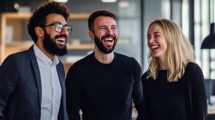 Wall Mural - Smiling Colleagues in Modern Office Setting