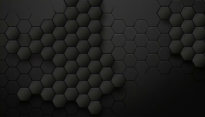 Poster - Background of abstract black 3d hexagon background design a dark honeycomb grid pattern. Abstract octagons dark 3d modern background. Abstract Black geometric background.
