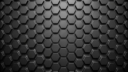 Poster - Background of abstract black 3d hexagon background design a dark honeycomb grid pattern. Abstract octagons dark 3d modern background. Abstract Black geometric background.