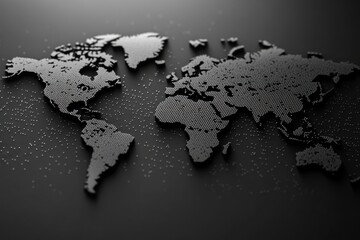 3d style black world map on black background.