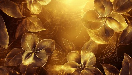 Wall Mural - Luxurious golden floral background vector presentation design, with flowers