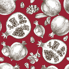 Canvas Print - Pomegranates seamless pattern vector illustration