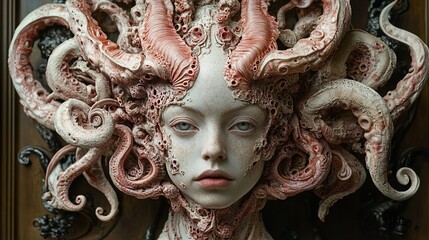 Poster - Surreal Portrait of a Woman with Octopus Tentacles