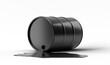 © ImageFlow - Oil barrel spilling liquid . Isolated on white background. Closeup with a clean, isolated look. Concept of oil spill. 3D Rendering