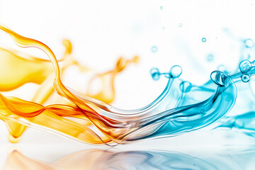 Poster - The artwork features dynamic waves of orange and blue flowing together in a fluid dance, creating a striking and vibrant visual effect against a bright white backdrop