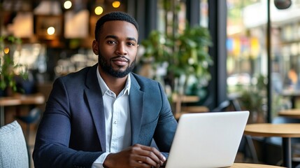 Canvas Print - Professional Man Working in Modern Café Setting