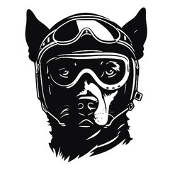 black and white portrait of a dog  Aviator With Pilot Cap & Goggles