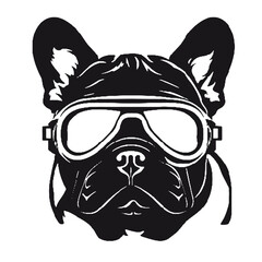 French Bulldog dog wearing aviator sunglasses -silhouette vector illustration transparent background