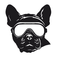 French Bulldog dog wearing aviator sunglasses -silhouette vector illustration transparent background